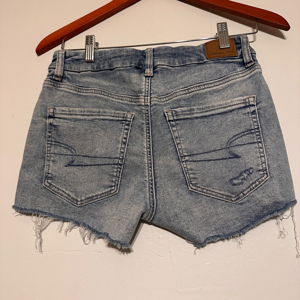 American Eagle Blue Distressed Jean Shorts High-Waisted - Picture 2 of 3
